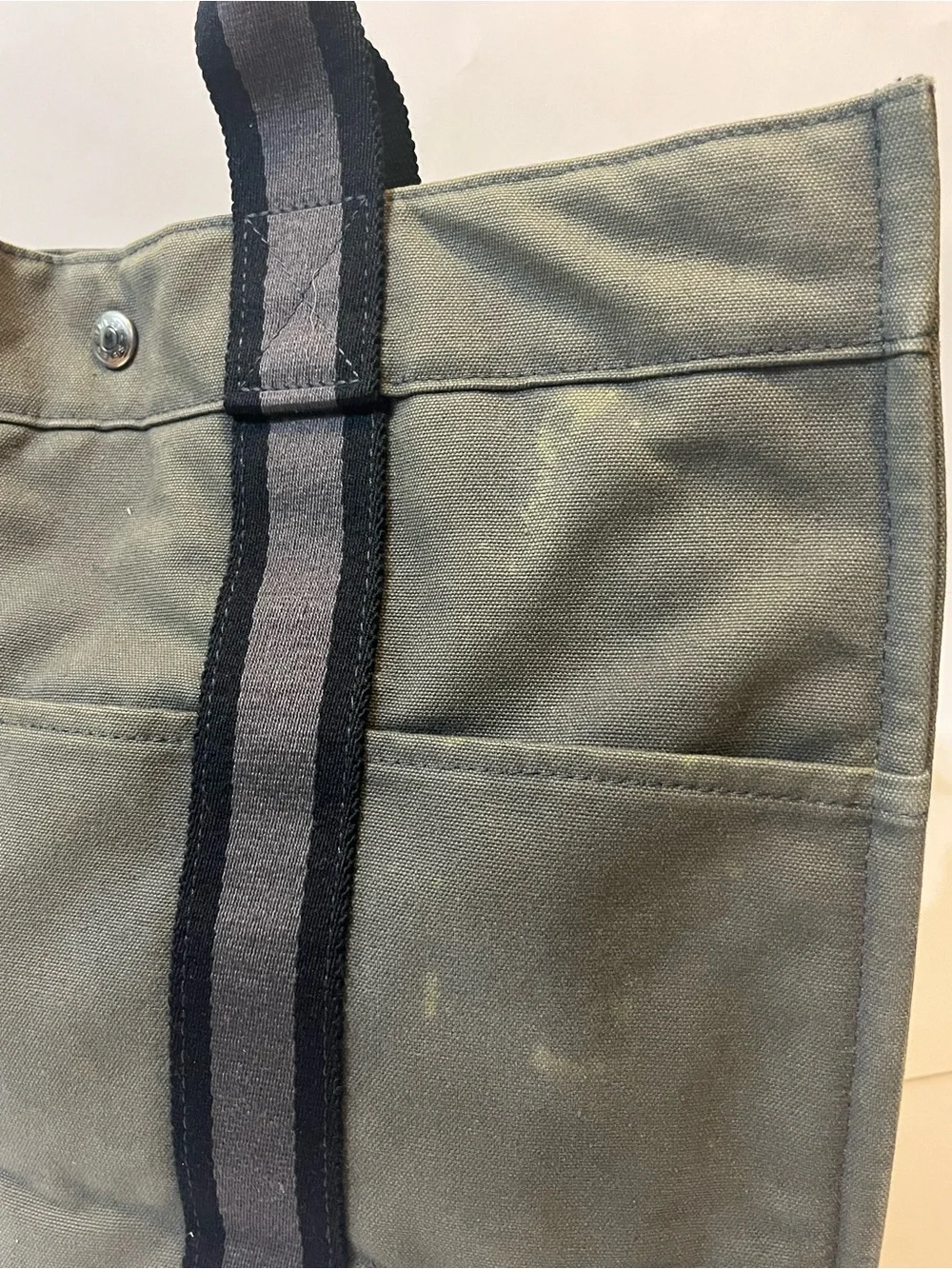 Authentic HERMÈS Fourre Tout MM Canvas Tote | Khaki + Black Stripe | Made in 🇫🇷